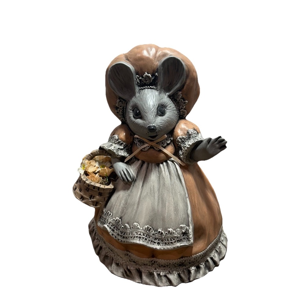 Vintage Ceramic Kitchen Mouse Figurine Country Farm Decor Fake Flowers